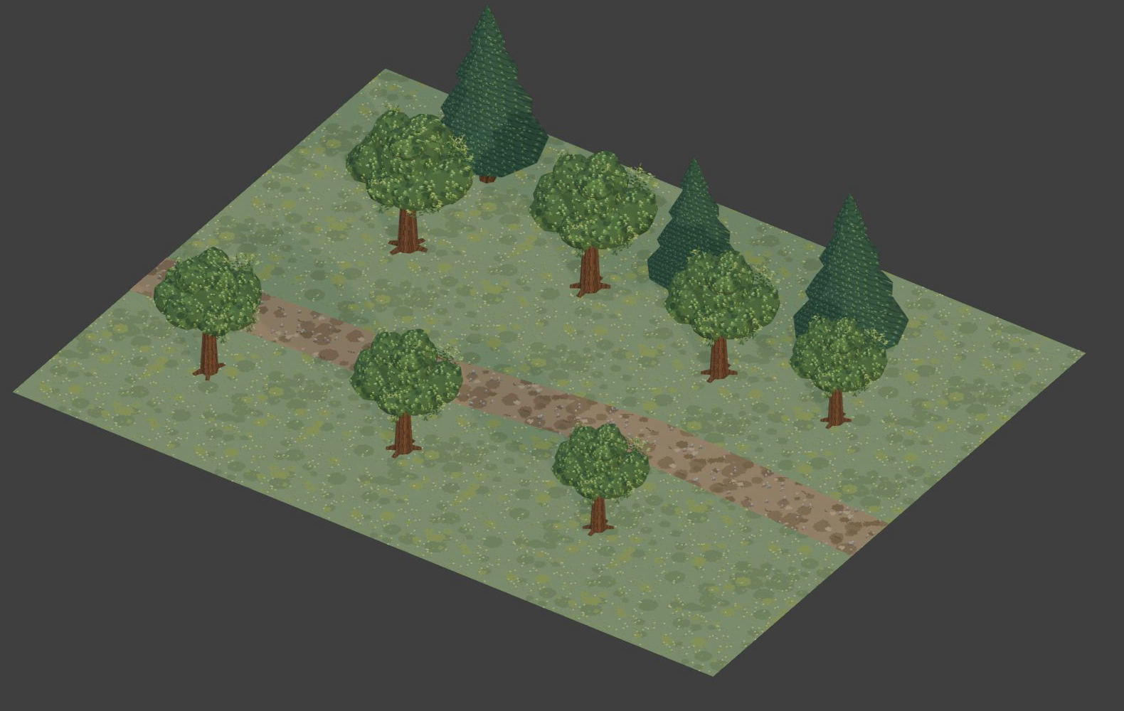 Final arrangement in a small tree-placement study using copies of the current forest assets.